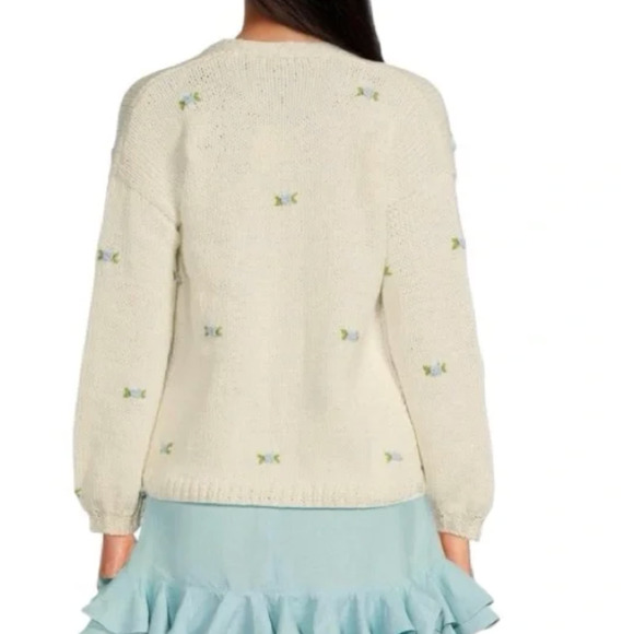 Fanm Mon Hand Knit Blue Rose Cardigan Cotton Sweater | Womens XS S NEW - Picture 4 of 15